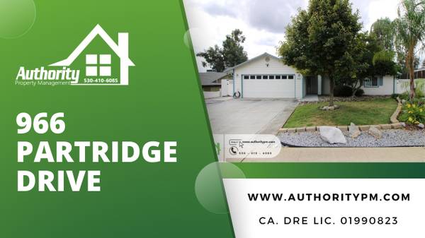 $1,995 / 3br - 1244ft2 - 966 Partridge Drive, Landscaping Included. Home w/ Beautiful Flooring (Redding)63972381832451120