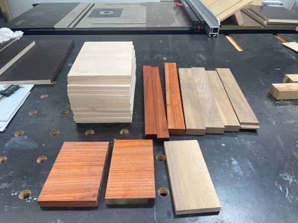 Hard Maple, Padauk, and Walnut cutoffs 1