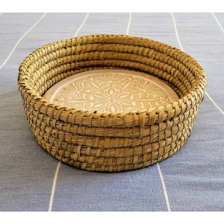 Handmade Bread or Tortilla Warmer Stone with Woven Serving Basket, New - $40 (SW Cape Coral)63437292414339123
