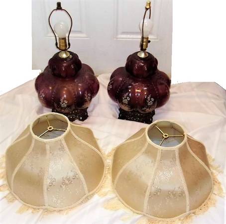 Hollywood Regency Mid-Century Purple Glass Lamps - Carl Falkenstein 1