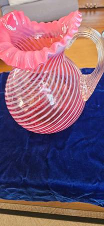 Fenton or Northwood cranberry swirled pitcher 1