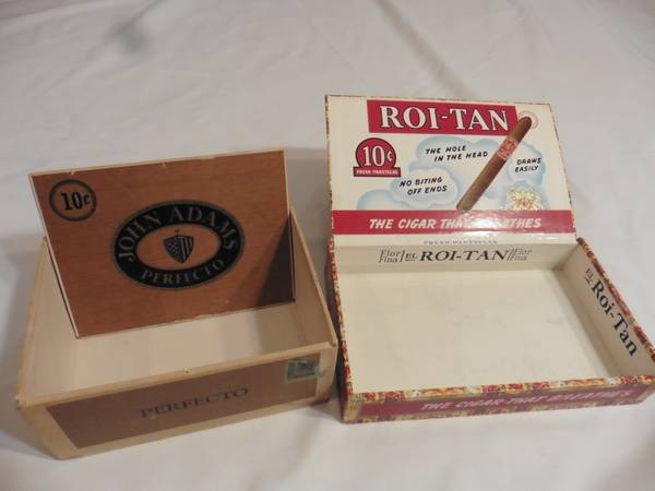 2 Antique Cigar Boxes/ Roi-Tan + John Adams Perfecto 1