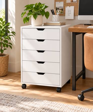 Drawer Units on Casters-White-5 Drawer 1