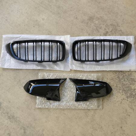 BMW black front grill and side mirror set 1