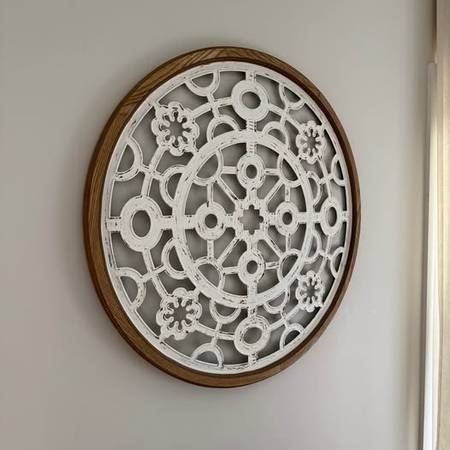 Farmhouse Decor- Round White Wood Wall Art 1