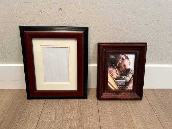 TWO Solid Wood Brown Picture Frames - 8x10 Matted 4x6 Frame and 5x7 1
