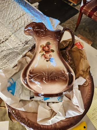 AMERICAN AND ENGLISH IRONSTONE 1899 PITCHER AND BOWL 1