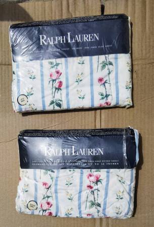 Ralph Lauren Sheets - Primrose Flowers with Blue Stripe VTG, 1