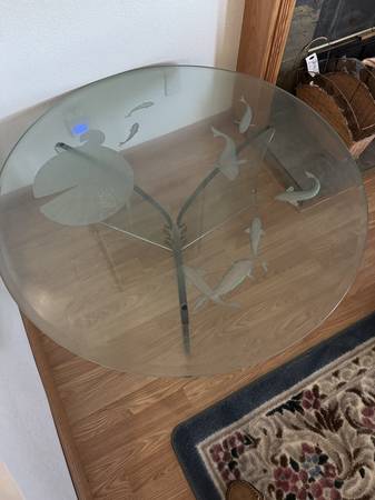 Large Round Glass carved table 1