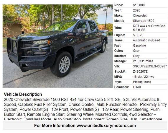 2020 Chevrolet Silverado 1500 RST 4x4 4dr Crew Cab 5.8 ft. SB - $18,000 (Stone Mountain)63620947200643121