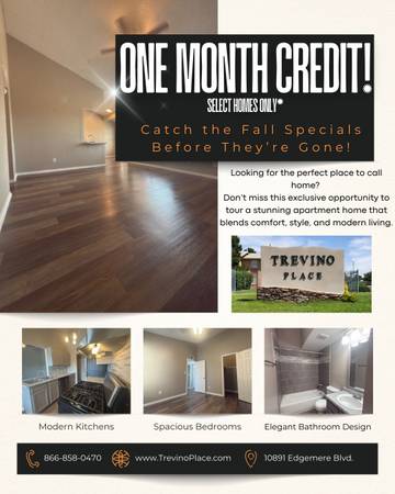 $1 / 1br - 👻 SCARED OF HIGH RENT? – WE SLASHED IT + ONW MONTH CREDIT (Trevino Place on 10891 Edgemere)63971559690371120