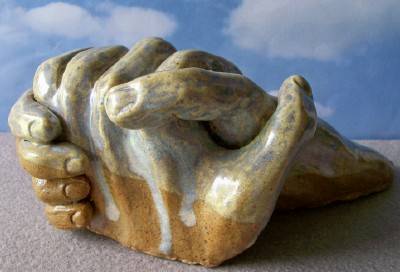 Drip Glaze Ceramic Pottery Sculpture of Clasped Hands 1