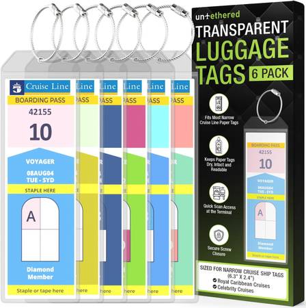 Untethered Cruise Luggage Tag Holders (6 Pack, Narrow) NEW 1