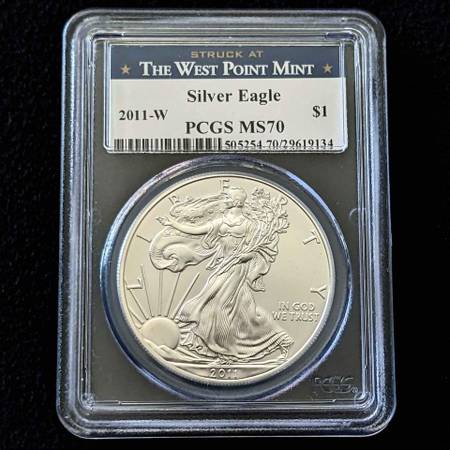 2011 W Burnished American Eagle 1oz .999 silver PCGS graded MS70 coin 1