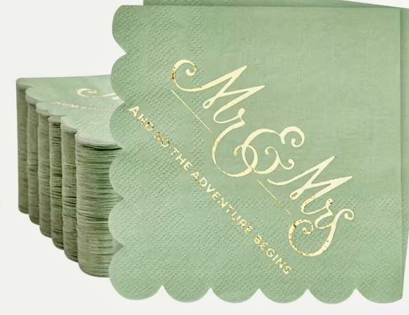Sealed Pack of 100 Bridal / Wedding Cocktail Napkins: Sage Green 1