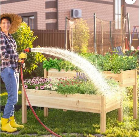 Wooden Elevated Raised Garden Bed with Legs 2 Tiers Plant Box for Vegetables,Fir 1