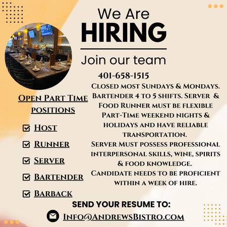 Part Time Server, Bartender, Runner & Host 1