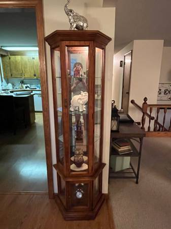 Curio Cabinet Solid Wood Lighted with Mirror Back 1