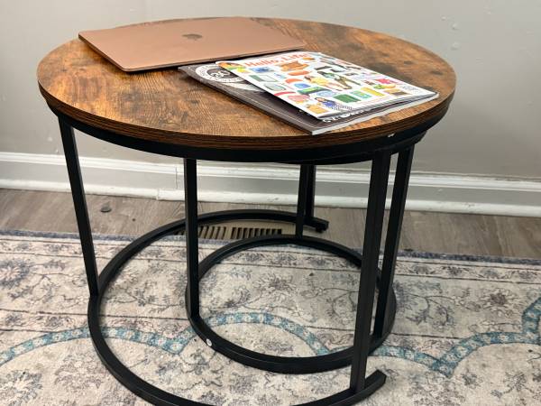 Round Nesting Coffee Tables Set of 2 | Rustic Wood & Black Metal 1