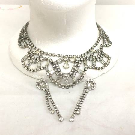Vintage 1950's-1960's Clear Rhinestone Necklace & Earring Set - #2 1