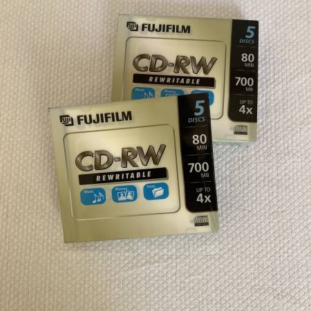 Qty (10) Fujifilm CD-RW rewritable discs in slim jewel cases, sealed 1