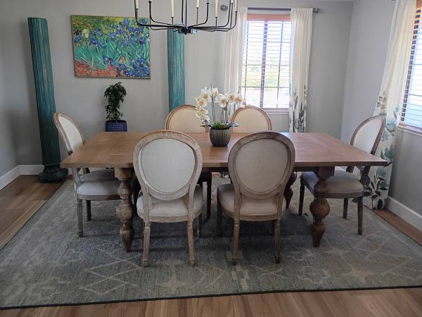 Dinning Table From Frontgate & 8 French Chairs Restoration Hardware 1