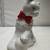 Vintage Porcelain Ceramic 6.75" White Cat Statue-Green Eyes Red Ribbon 2 thumbnail