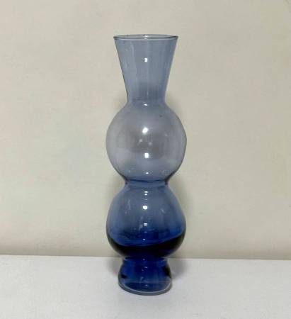 Mid Century Modern Blue Art Bubble Glass Bottle Vase 1