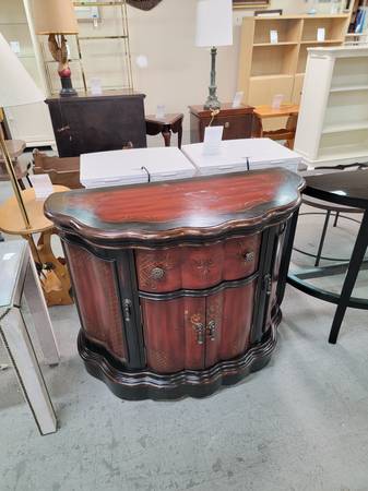 Single Drawer Curved Front Asian Style Wood Cabinet #464-23 1