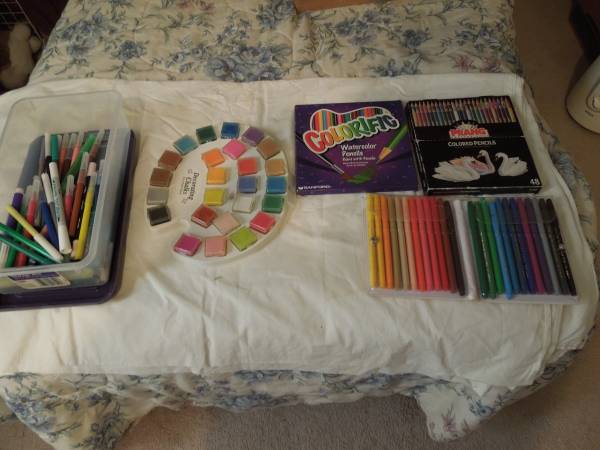 1 Lot colored pencils, watercolor pencils, markers, and chalk 1