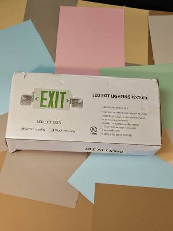 LED Exit Sign Combo with Emergency Lights — White Housing, UL Listed 1