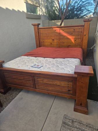 Solid Wood Calif King Frame and Mattress 1