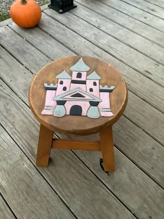 Solid Wood Princess Castle Chair Stool Carved Painted 1