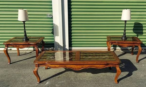 CENTER AND 2 END TABLES AND LAPS FROM POTTERY BARN 1