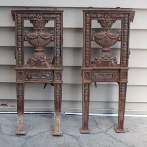 Pair of Antique Cast Iron Architectural Salvage Theater Seat Supports 1