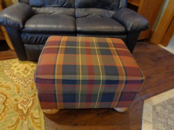 Ottoman foot stool upholstered blue red gold yellow 1