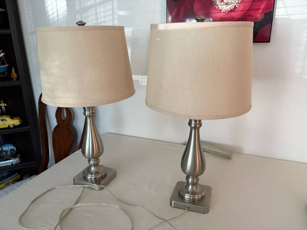 Brushed Steel Table Lamps - Set of 2 Accent Lights with LED Bulbs 1