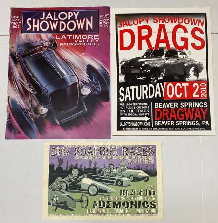Vintage Car Show Poster Lot Wall Decor Man Cave Drag Racing NHRA 1
