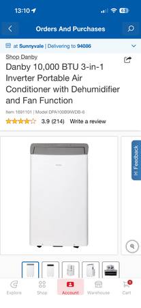 Costco Danby Portable Air Conditioner 10,000 BTU 3 in 1 1