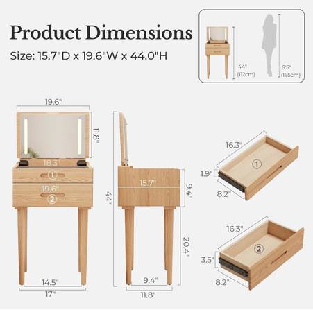 Solid Wood Small Vanity with Mirror with 3 Lighting Modes 1