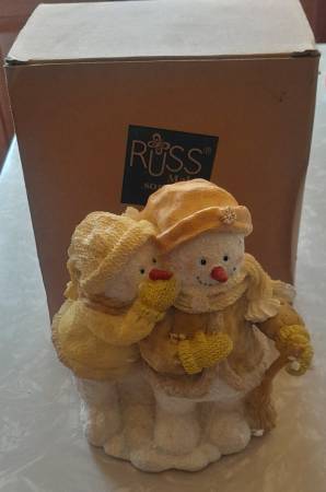 Handpainted Russ Berrie Ice Sculpture Whispering Snowmen Figurine 1
