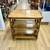 2 Tier Tan Wood Side Table/Bar Cart on Brass Casters 6 thumbnail