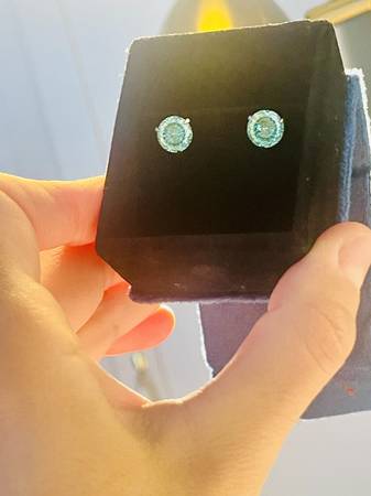 Green/Blue Diamond Mojssanite sparkly 6 ct stud earrings (3ct each) - - $582 (san bruno)63471231030531122