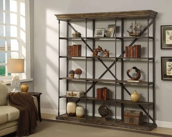 Large Rustic Industrial Bookcase / Etagere - Bedford Triple Bookcase 1