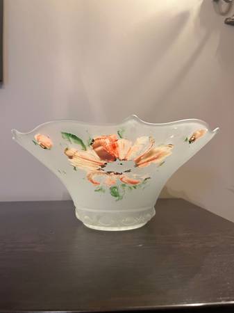 Vintage Victorian Hand Painted Frosted Glass Bowl Chip 1