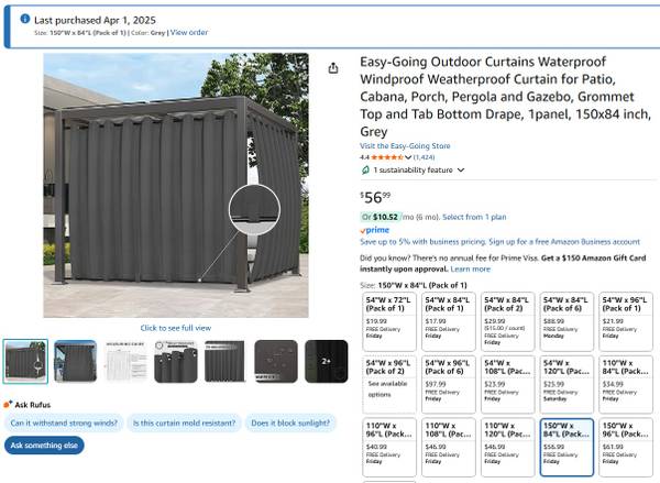 Easy-Going Grey Weatherproof Curtain 150x84" 1