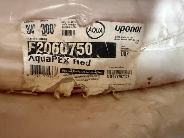 3/4" Pex-A Red pipe - 600 ft 1