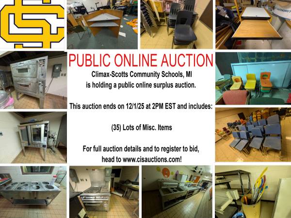 Public online surplus auction for Climax-Scotts Community Schools 1