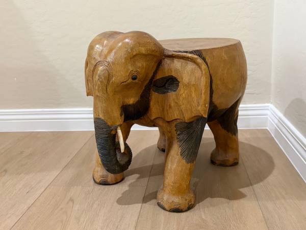 Vintage solid wood elephant footstool or plant stand 1
