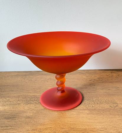 Vintage Tiffin Glass Amberina Satin Compote Pedestal Bowl 1